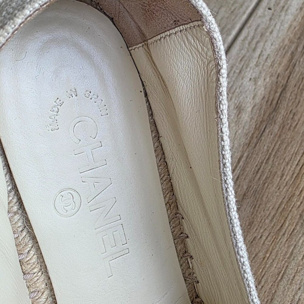 CHANEL Espadrilles Black-White Denim Slip-on Shoes Eur. 39 - Picture 12 of 16